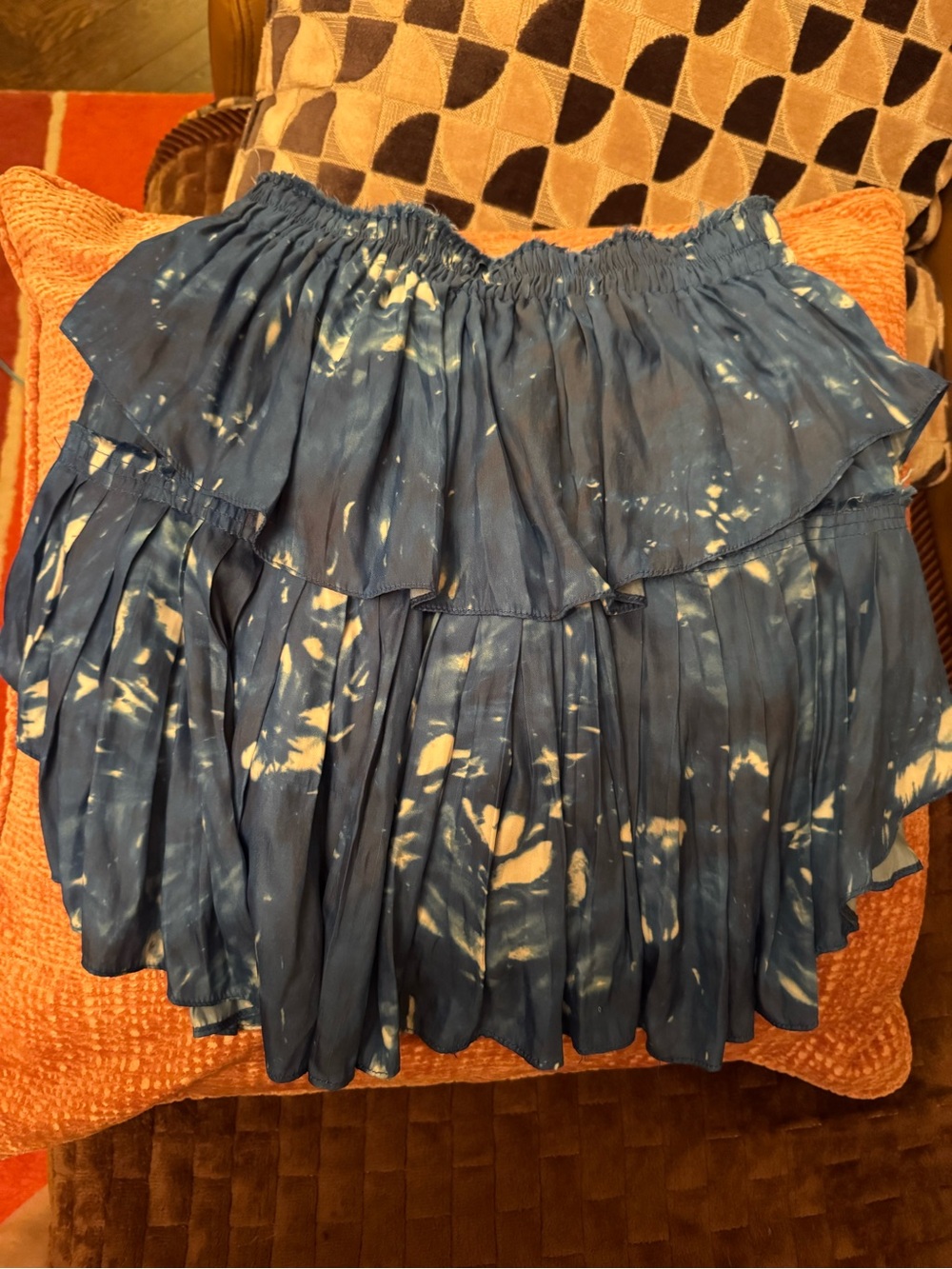 Like New! LoveShackFancy Blue/White Tie-Dye Tiered Ruffle Mini Skirt XS (Size 0)